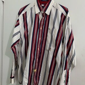 Vintage Tommy Hilfiger Men's Striped Shirt - Red, White, and Blue